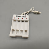 Broonel Battery Chargers, USB 4-Slot Charger for AA/AAA Rechargeable Batteries, DC 5V Input, Compact 6.5×8×2cm Design, Smart Charging Protection for NiMH/NiCd Cells