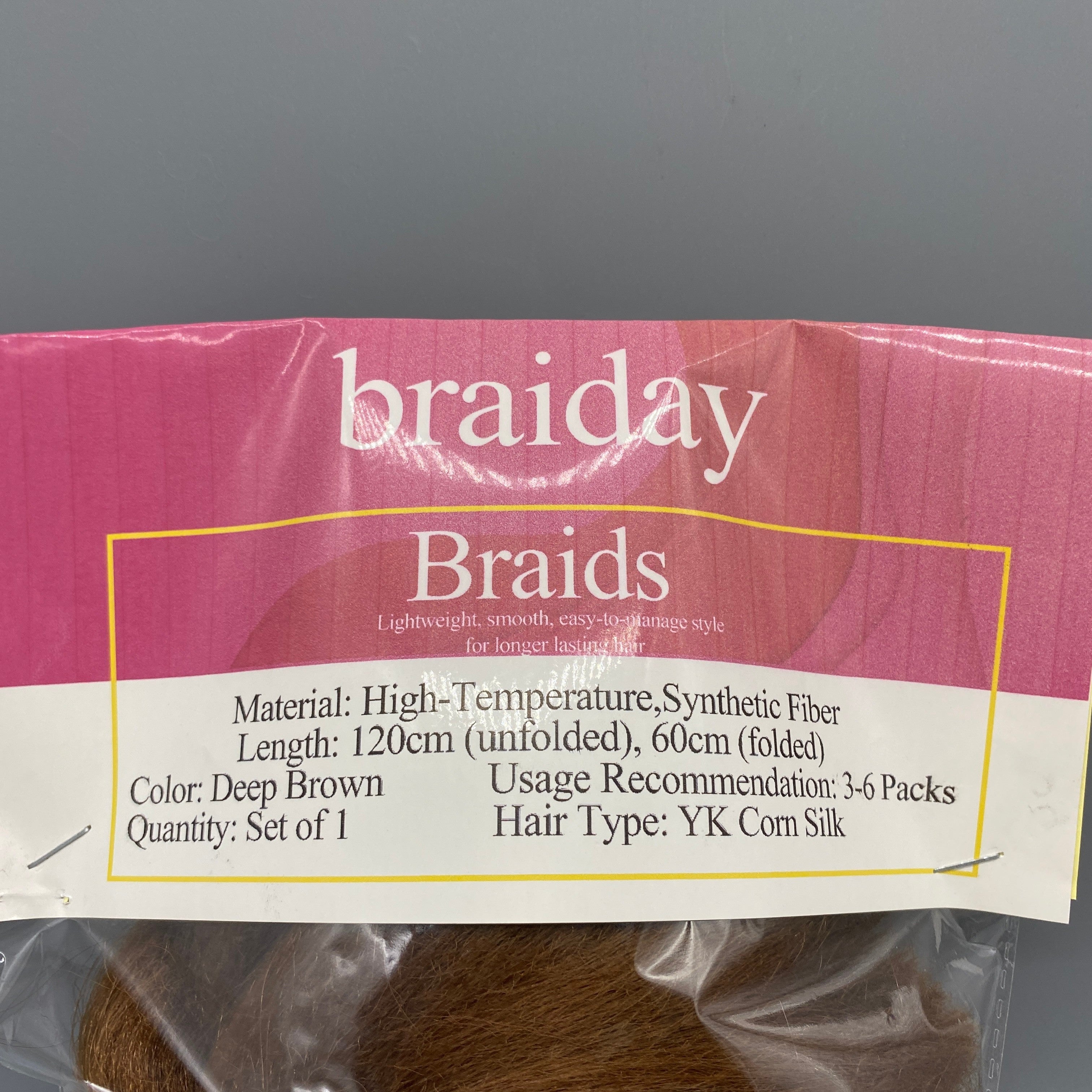 braiday Braids, High-Temperature Synthetic Fiber, Deep Brown, 120cm (Unstretched) / 60cm (Stretched), 1 Set