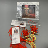 Anasha China Ornaments - Set of 2 - Copper Gourd and Five Antique Coins - Traditional Chinese Knot Design