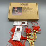 Anasha China Ornaments - Set of 2 - Copper Gourd and Five Antique Coins - Traditional Chinese Knot Design