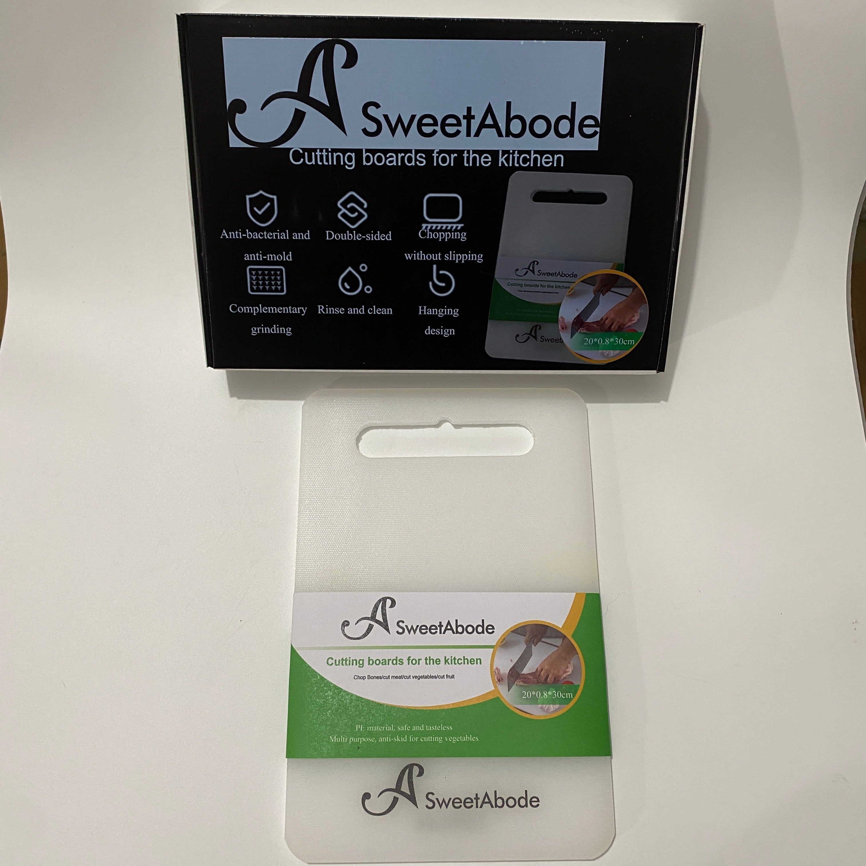 ASweetAbode Cutting Boards for Kitchen, Antimicrobial & Mold-Resistant, Dual-Sided with Non-Slip Design, 20×0.8×30cm, White, Easy to Clean