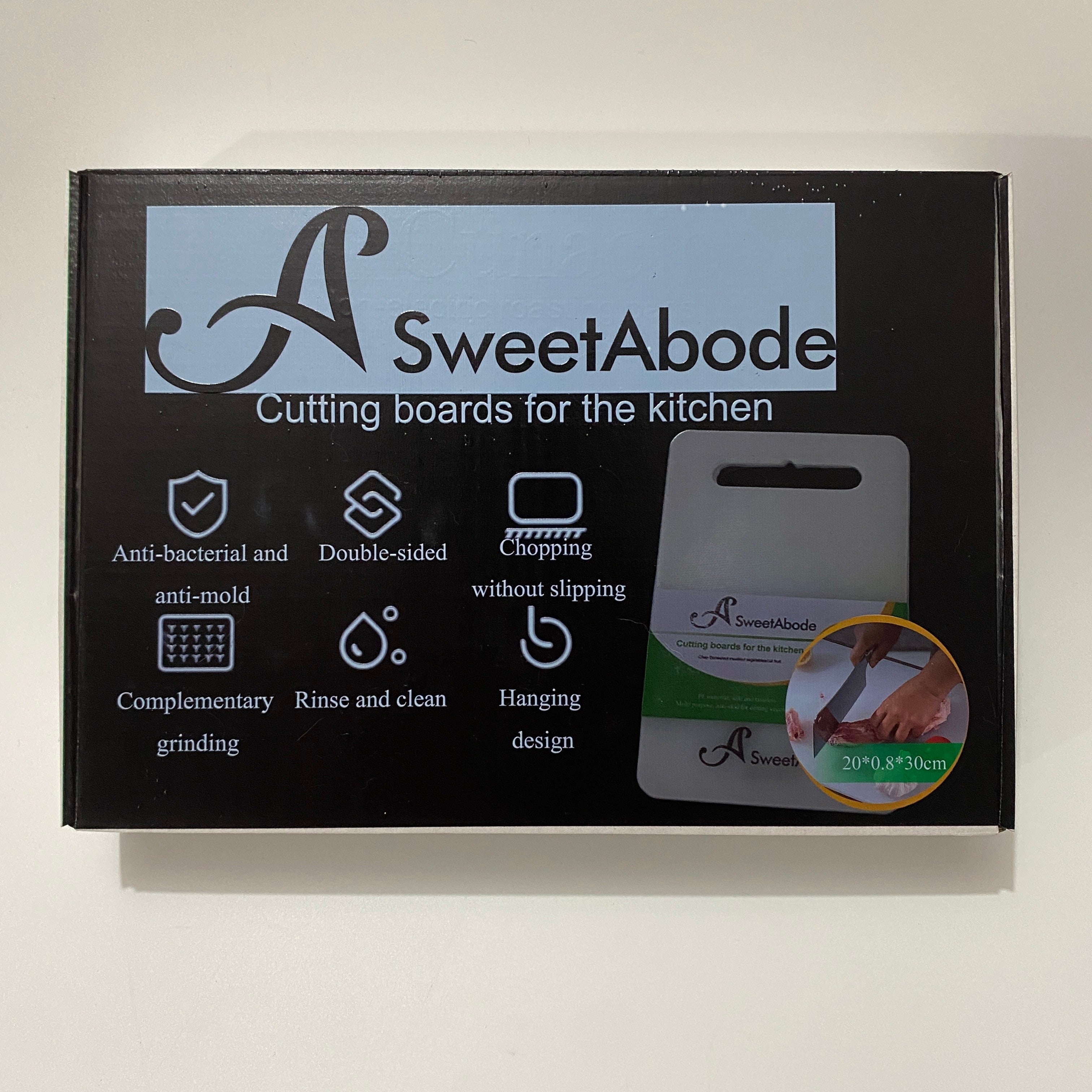 ASweetAbode Cutting Boards for Kitchen, Antimicrobial & Mold-Resistant, Dual-Sided with Non-Slip Design, 20×0.8×30cm, White, Easy to Clean