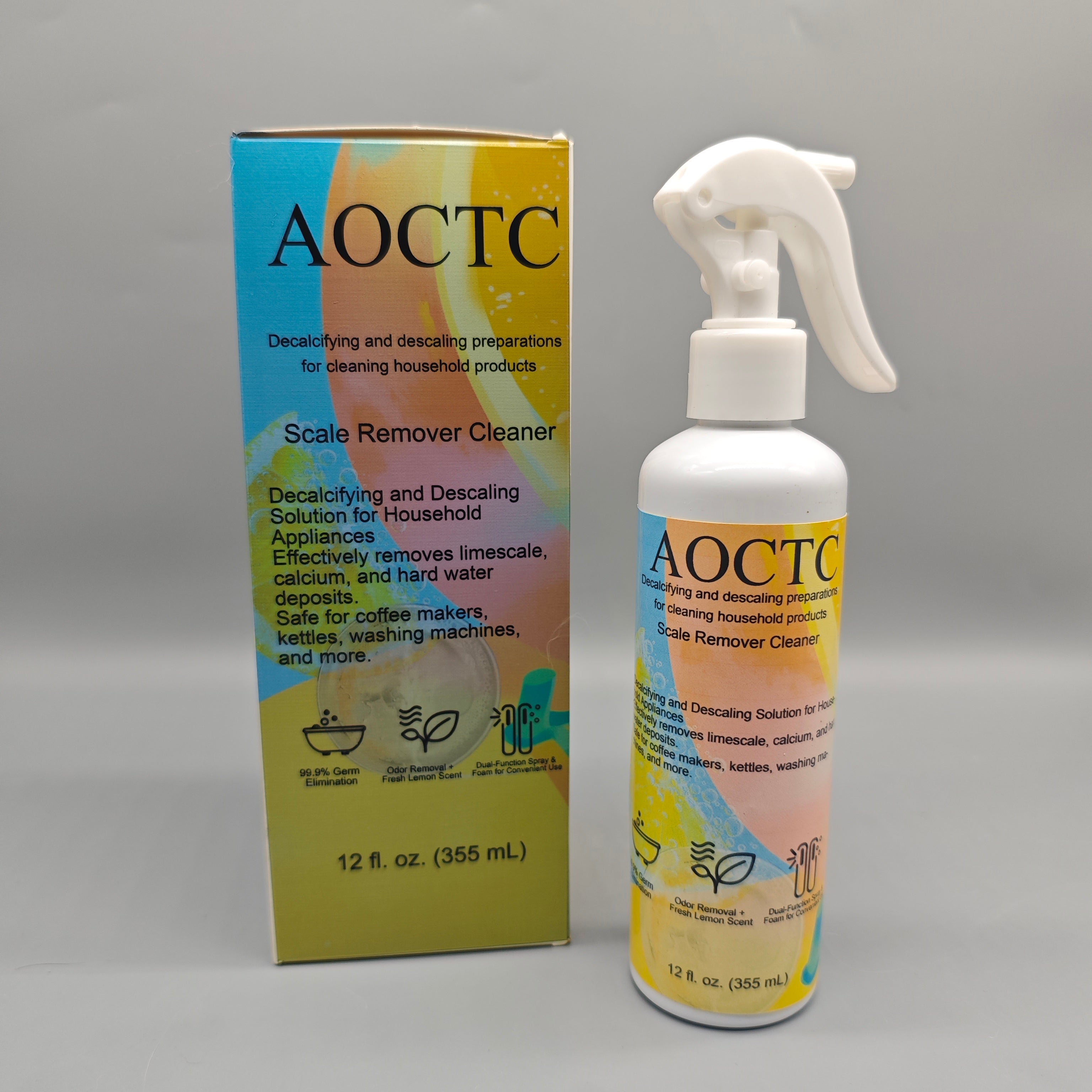 AOCTC Decalcifying and Descaling Preparations for Cleaning Household Products, 12 fl oz Dual-Action Spray & Foam, Removes Limescale, Calcium, Hard Water Deposits, Safe for Coffee Makers, Kettles, Washers
