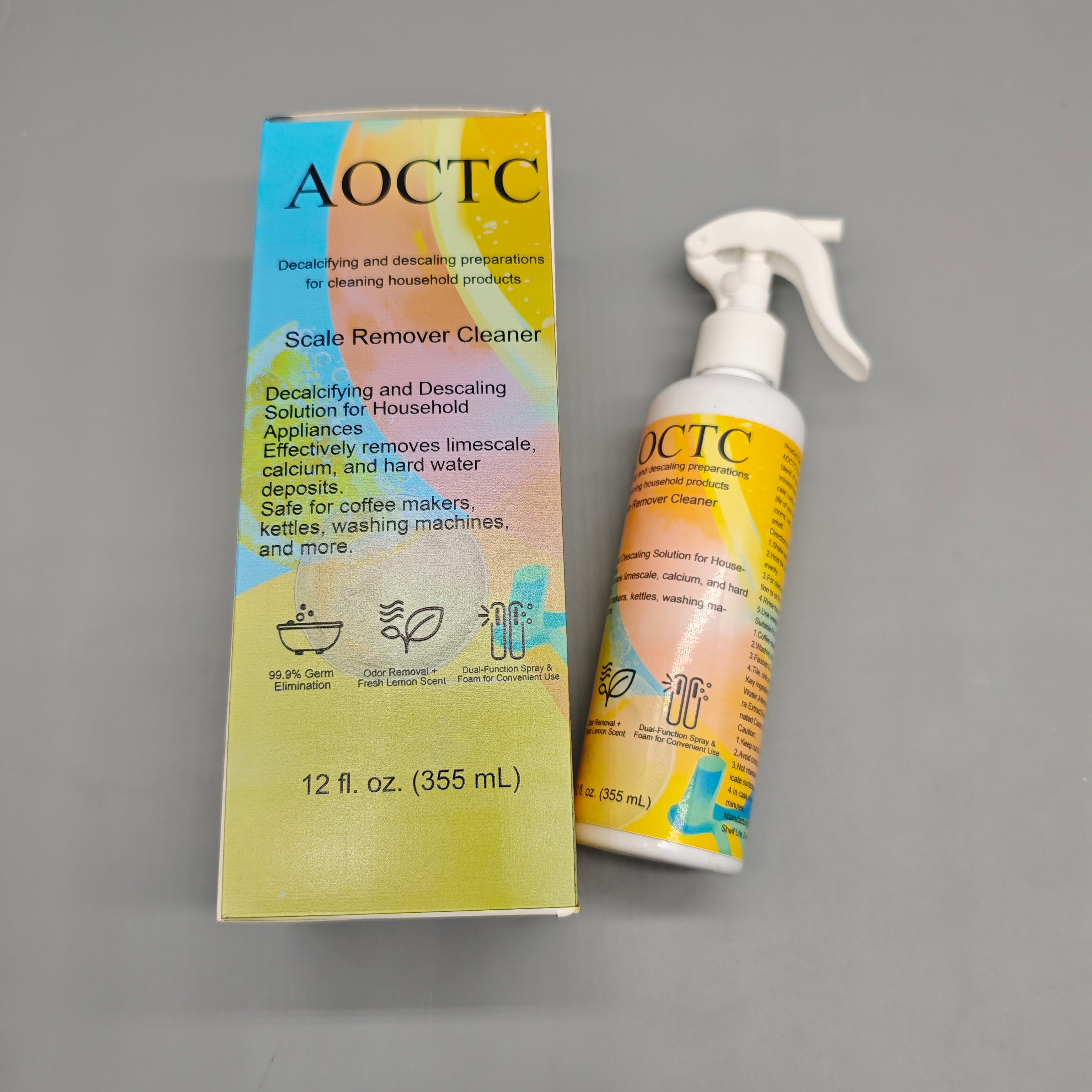 AOCTC Decalcifying and Descaling Preparations for Cleaning Household Products, 12 fl oz Dual-Action Spray & Foam, Removes Limescale, Calcium, Hard Water Deposits, Safe for Coffee Makers, Kettles, Washers