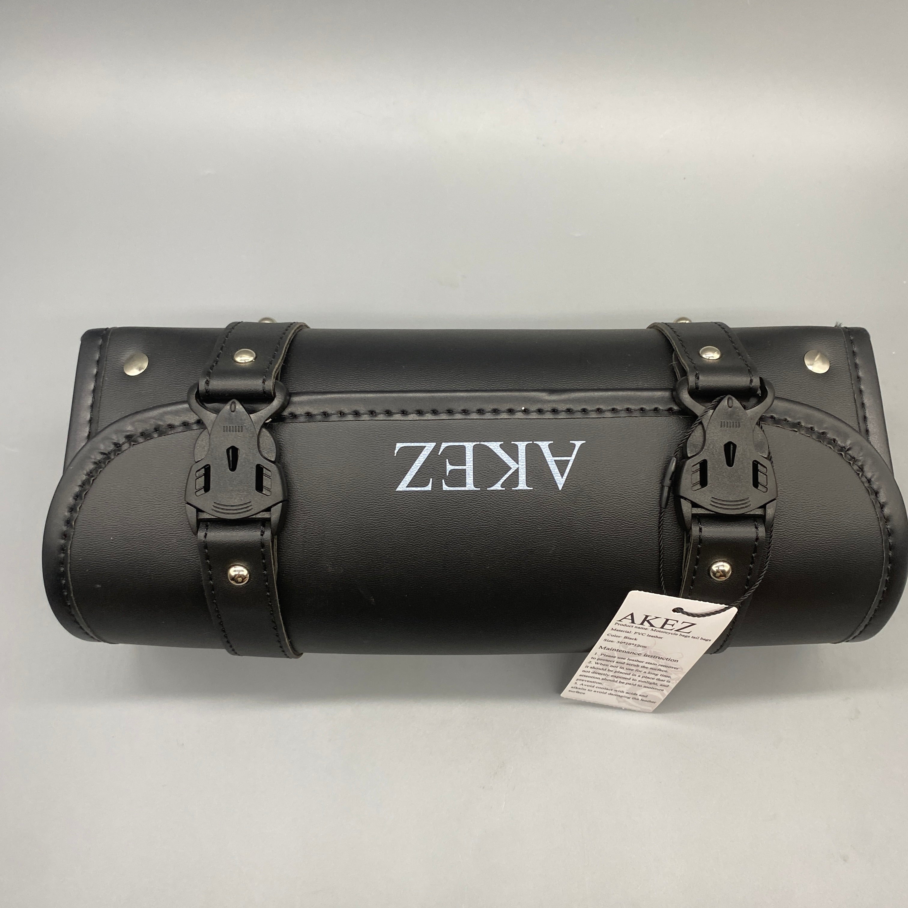 AKZE Motorcycle bags Tail Bag - Black PVC Leather, Compact Size 30x10x12cm