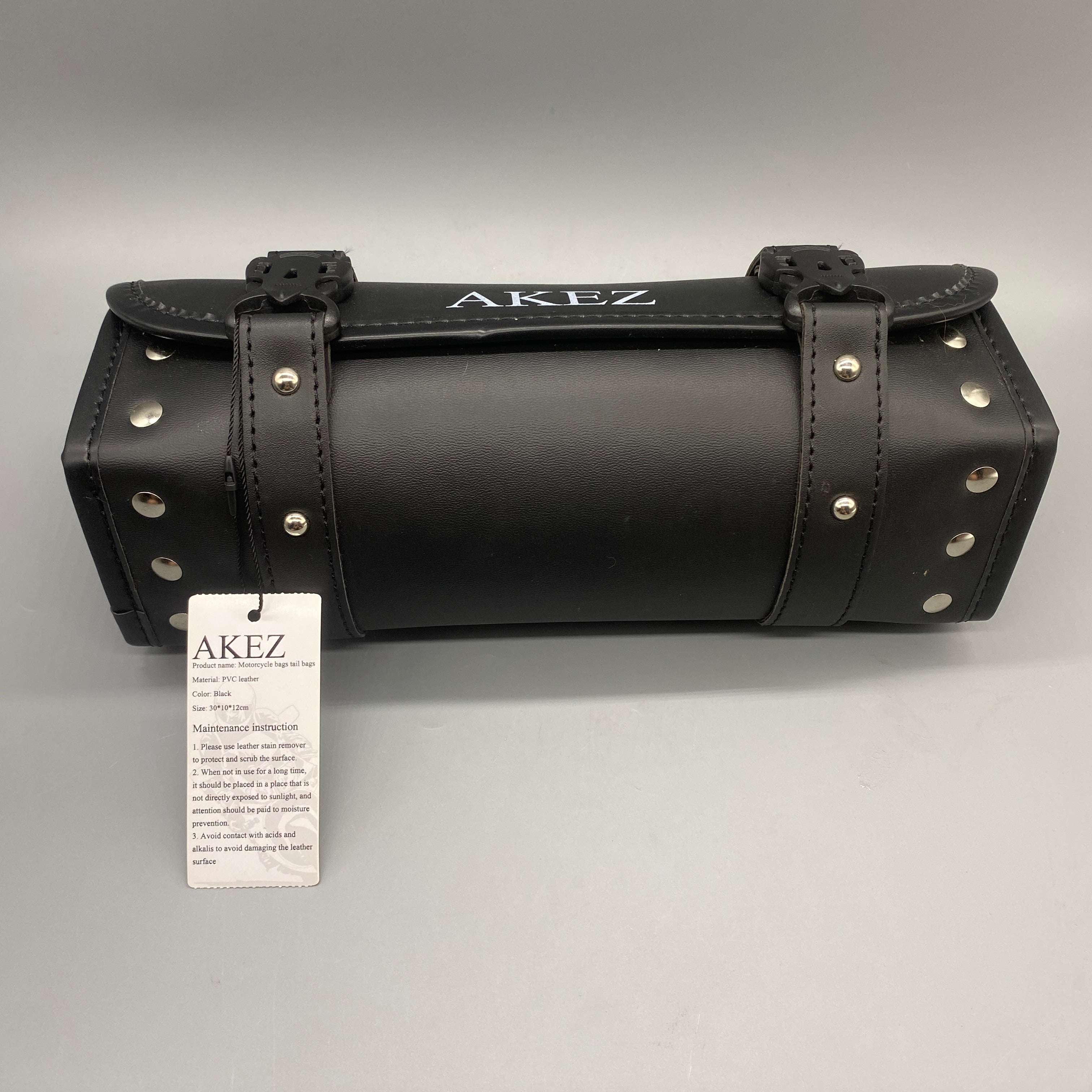 AKZE Motorcycle bags Tail Bag - Black PVC Leather, Compact Size 30x10x12cm
