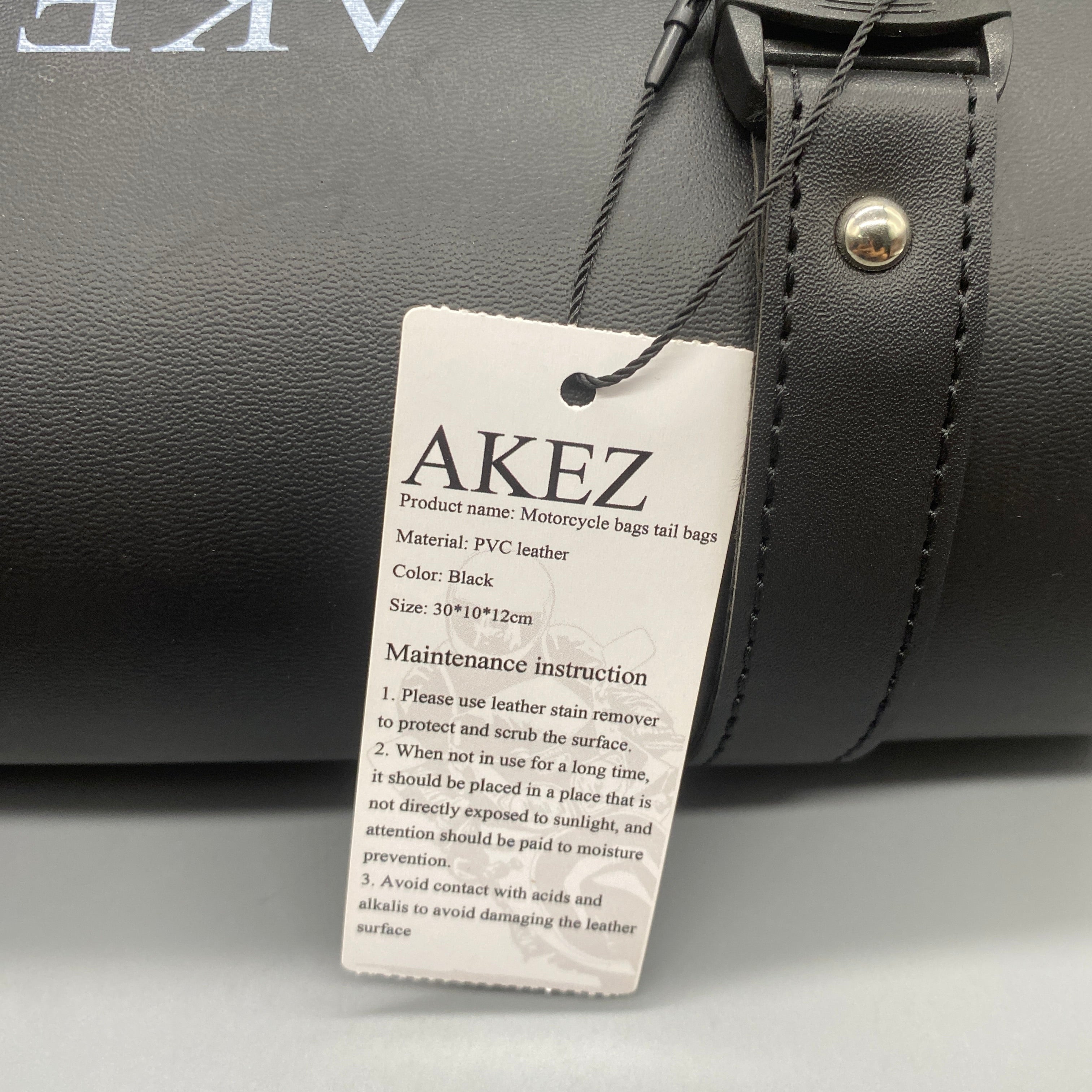 AKZE Motorcycle bags Tail Bag - Black PVC Leather, Compact Size 30x10x12cm
