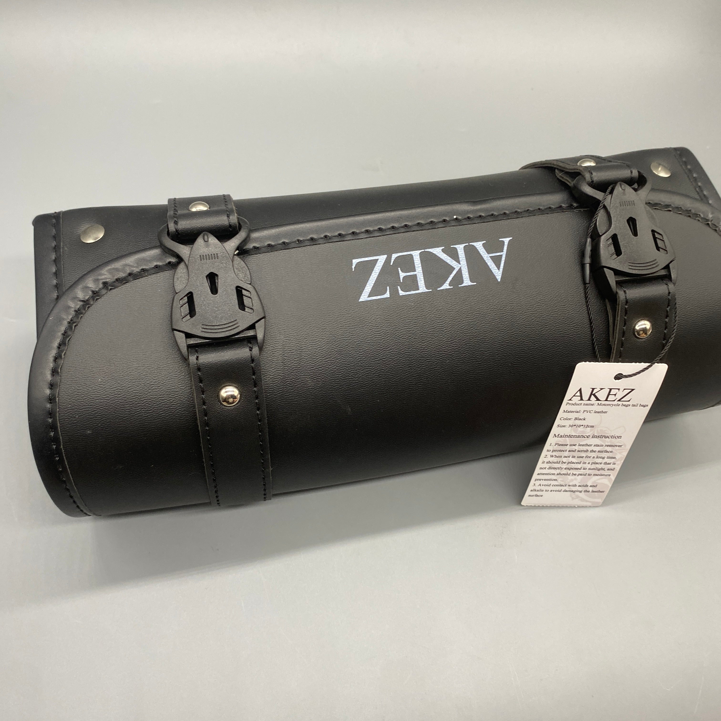 AKZE Motorcycle bags Tail Bag - Black PVC Leather, Compact Size 30x10x12cm
