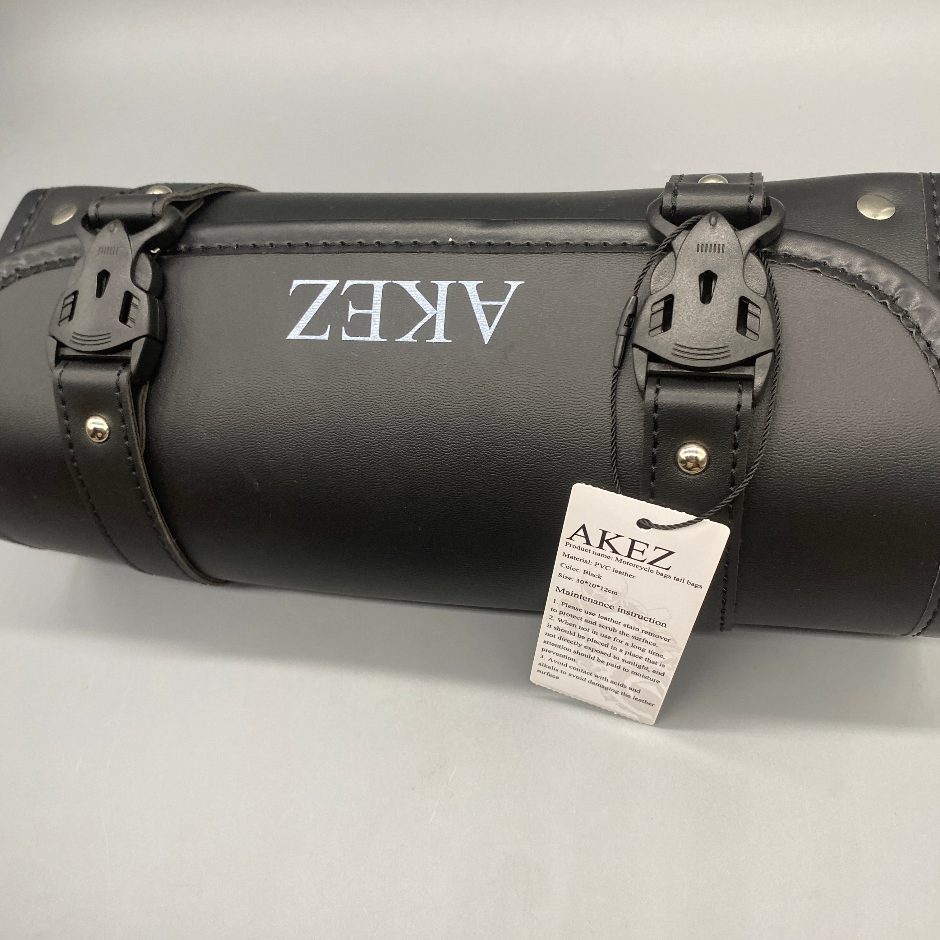 AKZE Motorcycle bags Tail Bag - Black PVC Leather, Compact Size 30x10x12cm