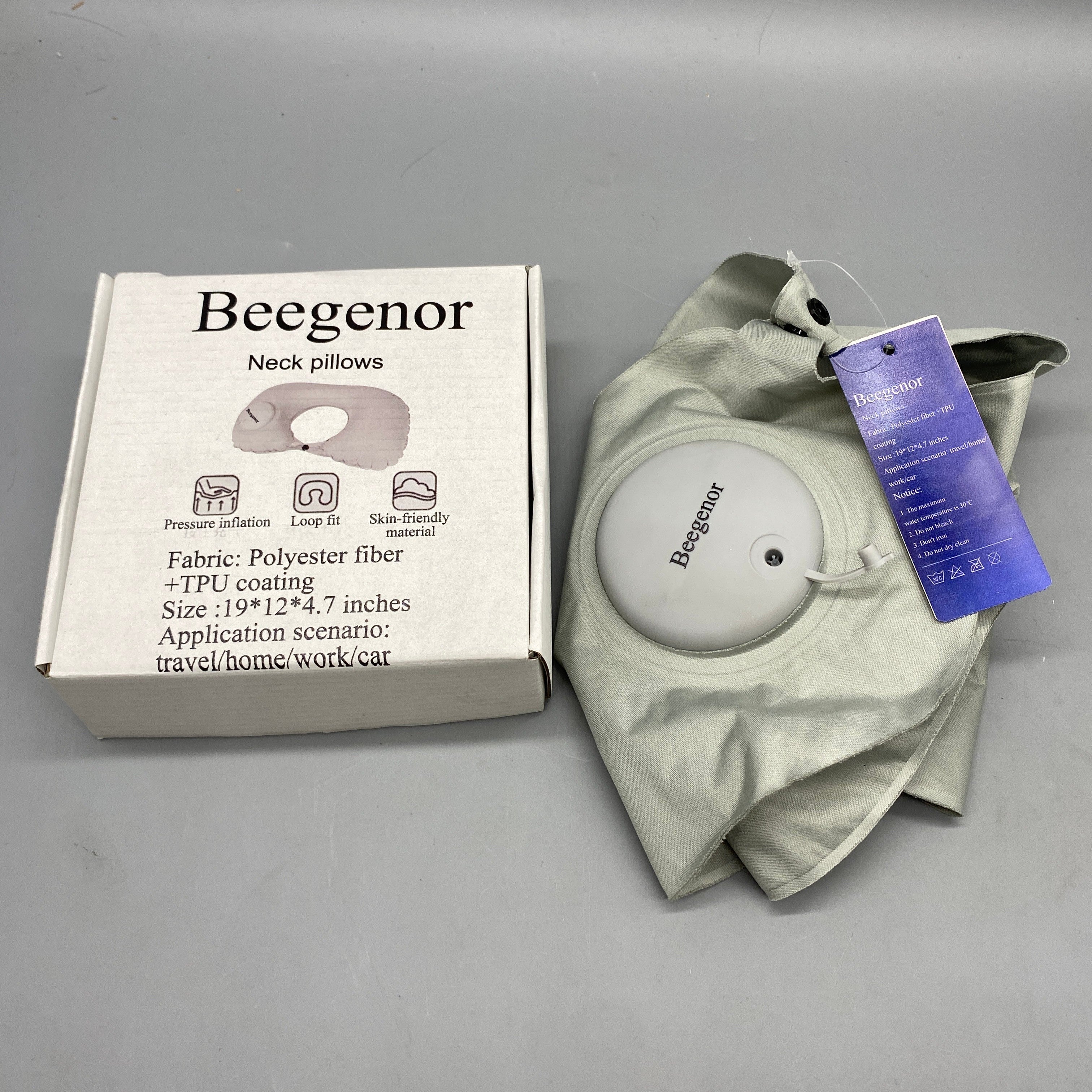 Beegenor Neck Pillow, Pressure Infusion Design, Skin-Friendly Polyester Fiber + TPU Coating, Travel, Home, Work, Car Use