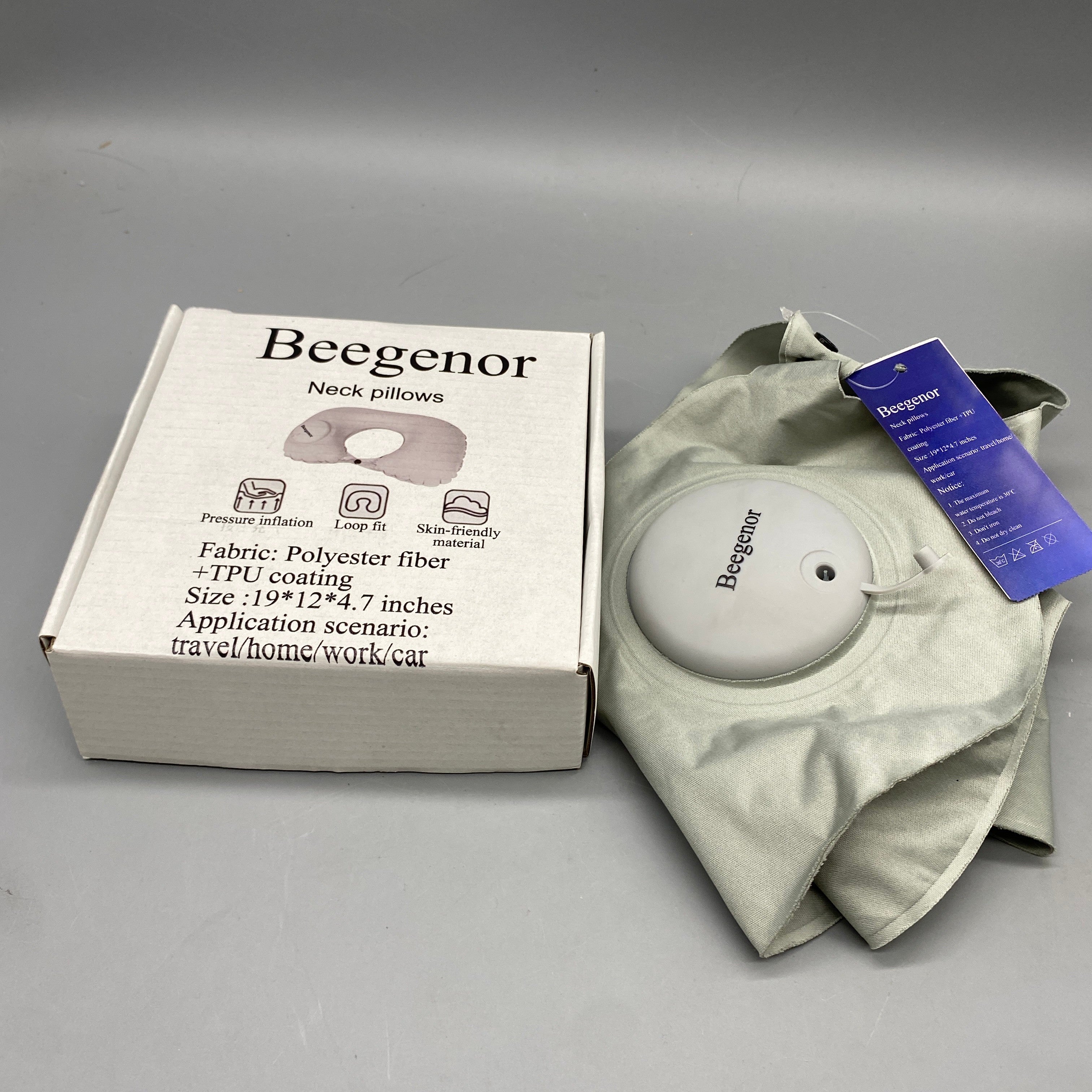 Beegenor Neck Pillow, Pressure Infusion Design, Skin-Friendly Polyester Fiber + TPU Coating, Travel, Home, Work, Car Use