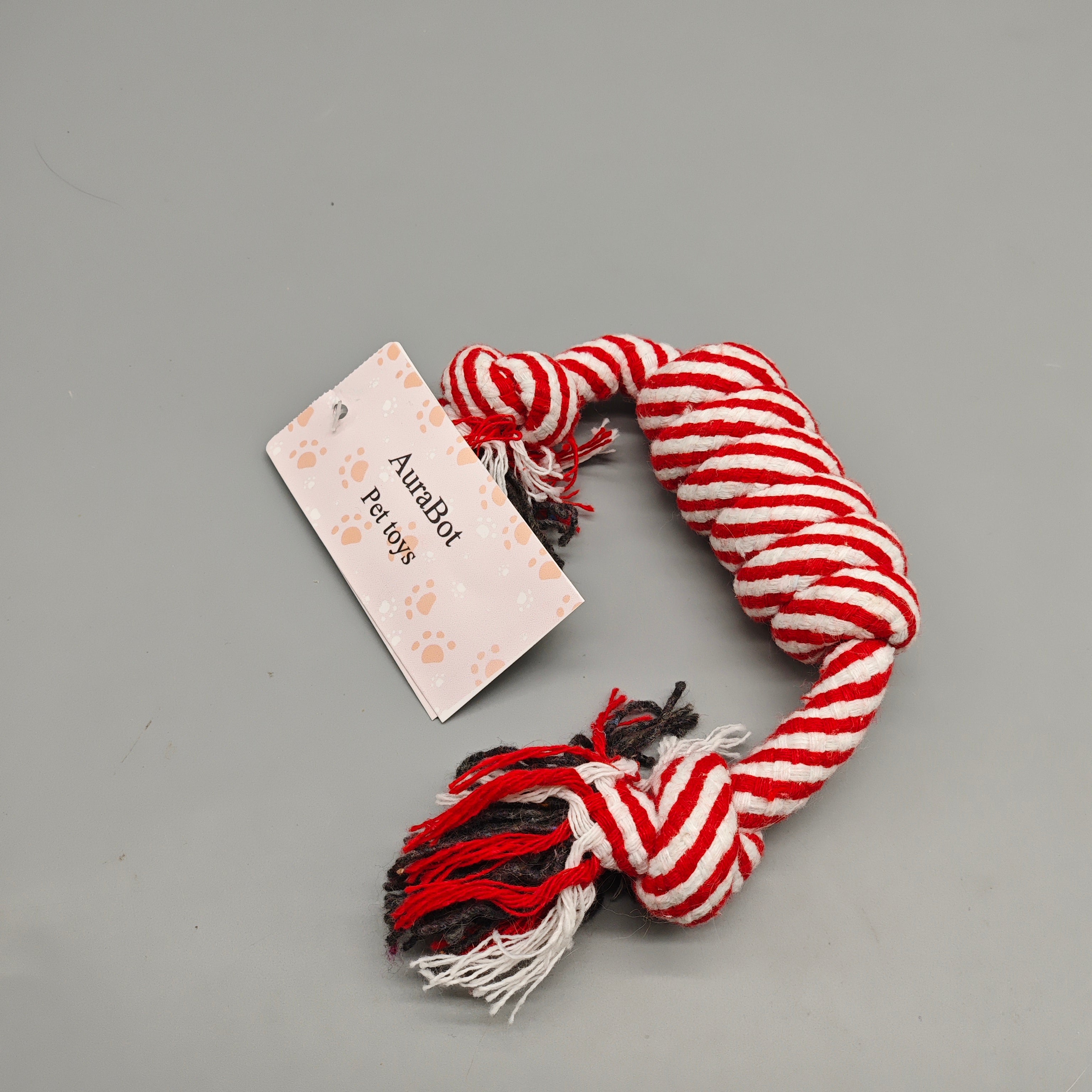 AuraBot Pet Toys, 30×3.2×3.2cm Red & White Cotton Rope Toy for Small Dogs, Durable Chew & Tug Toy, Safe and Teeth-Friendly Design