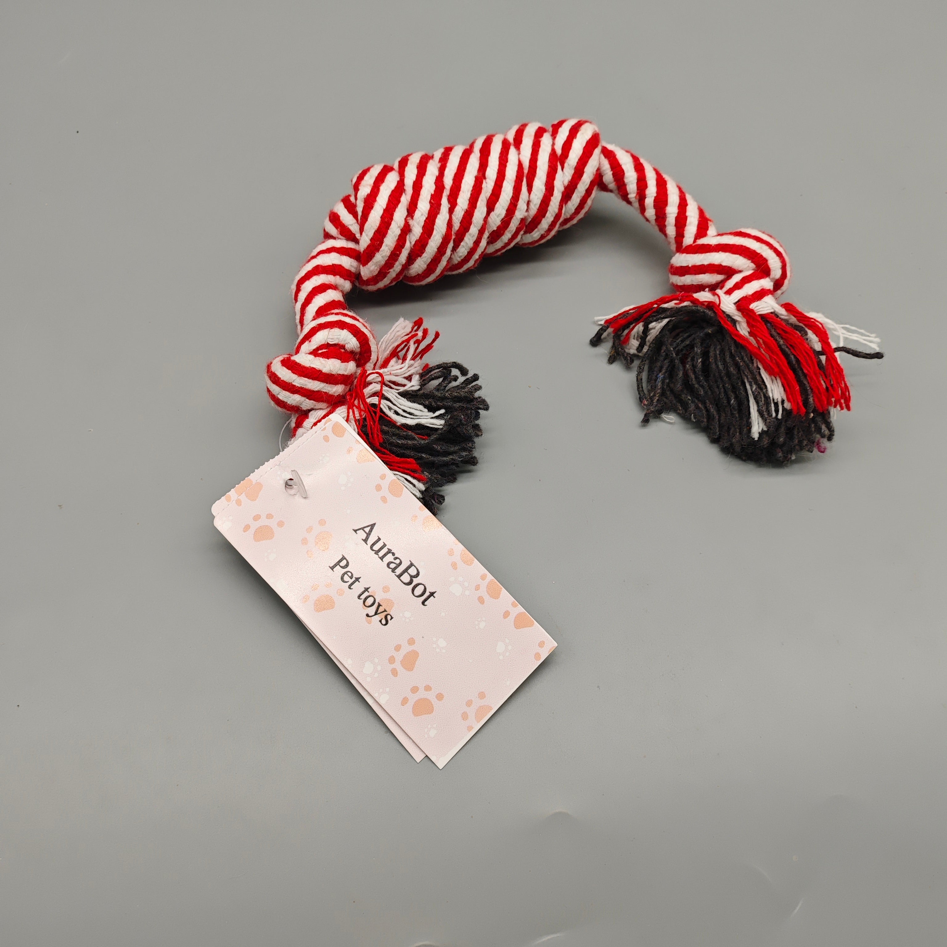 AuraBot Pet Toys, 30×3.2×3.2cm Red & White Cotton Rope Toy for Small Dogs, Durable Chew & Tug Toy, Safe and Teeth-Friendly Design