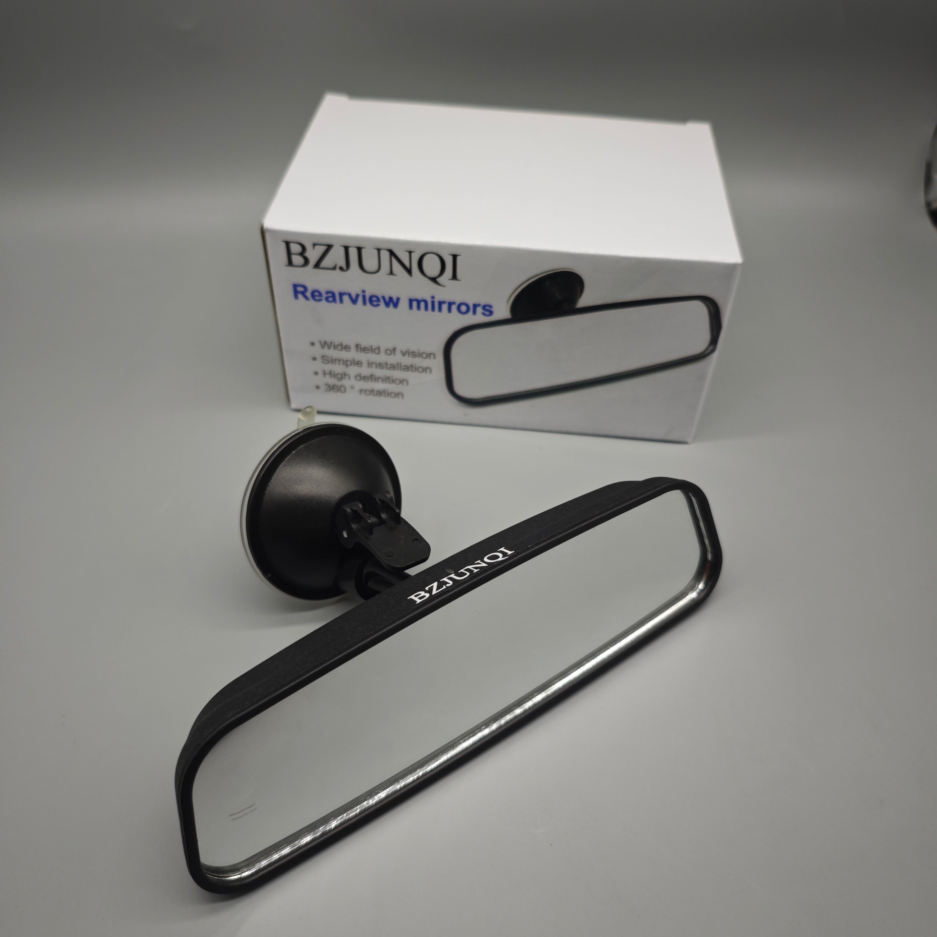 BZJUNQI Rearview Mirror – 360° Rotating Wide-Angle HD Mirror, Easy Suction Cup Installation, Black, 20×6×6.5cm