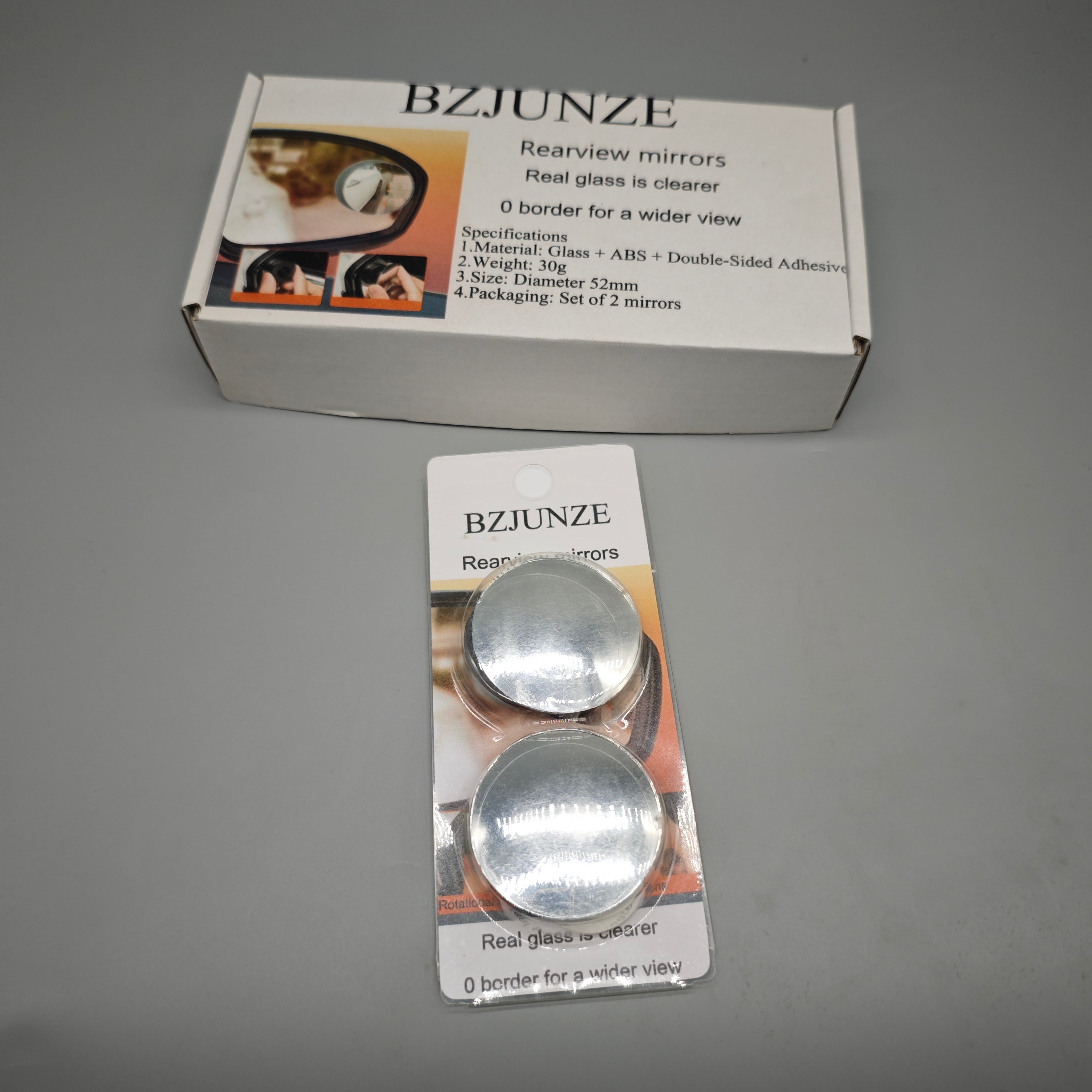 BZJUNZE Rearview Mirrors – 2-Pack, 52mm, Frameless Glass & ABS, Includes Double-Sided Tape for Easy Installation