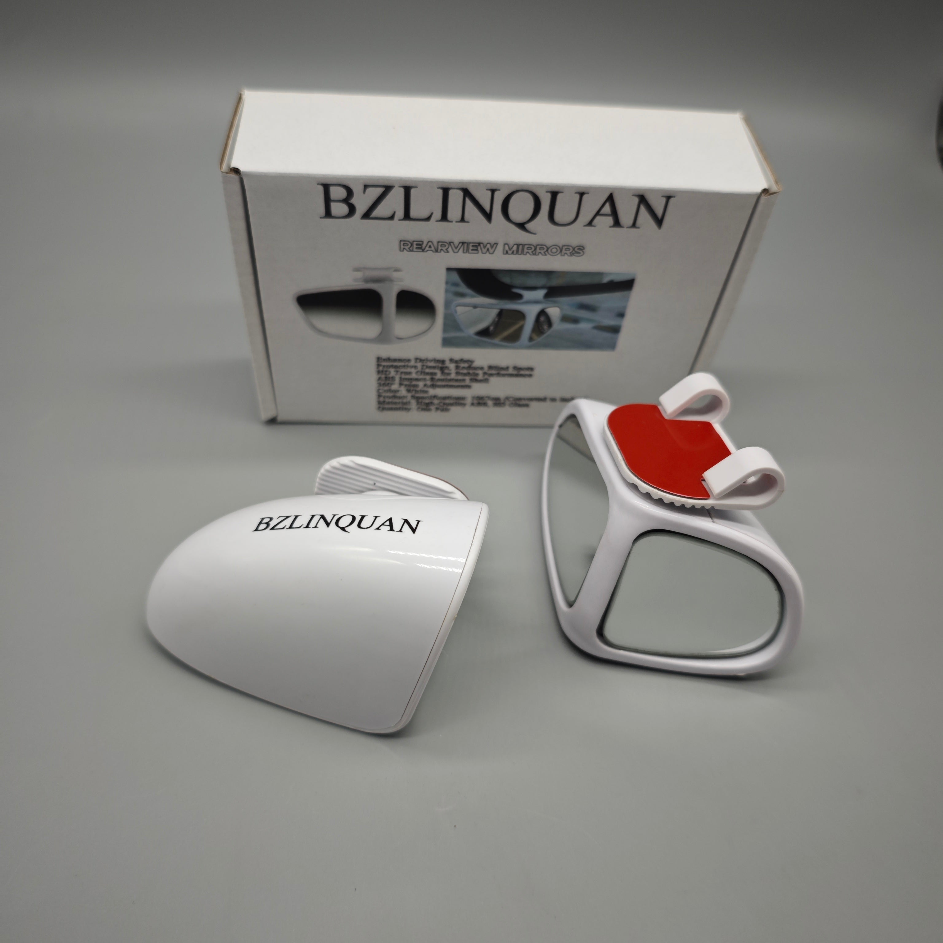 BZLINQUAN Rearview Mirrors – HD Glass, 360° Adjustable Wide-Angle Mirrors, ABS Anti-Collision Shell, Blind Spot Reduction, White (Pair)