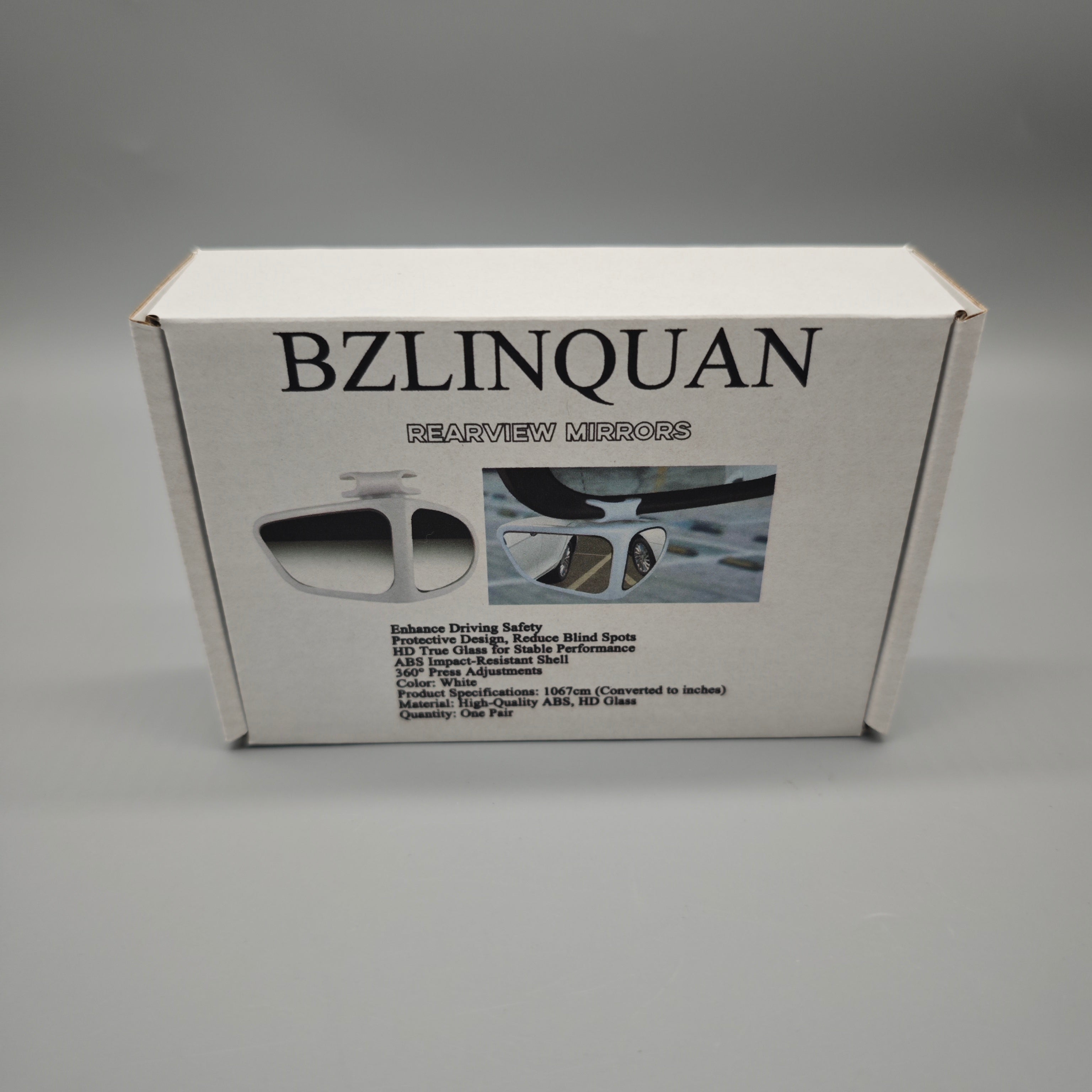 BZLINQUAN Rearview Mirrors – HD Glass, 360° Adjustable Wide-Angle Mirrors, ABS Anti-Collision Shell, Blind Spot Reduction, White (Pair)