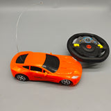AuraBot Remote-Controlled Toy Vehicles, 180×70×40mm Orange Sports Car with Steering Wheel Controller, Realistic RC Racing Car for Kids