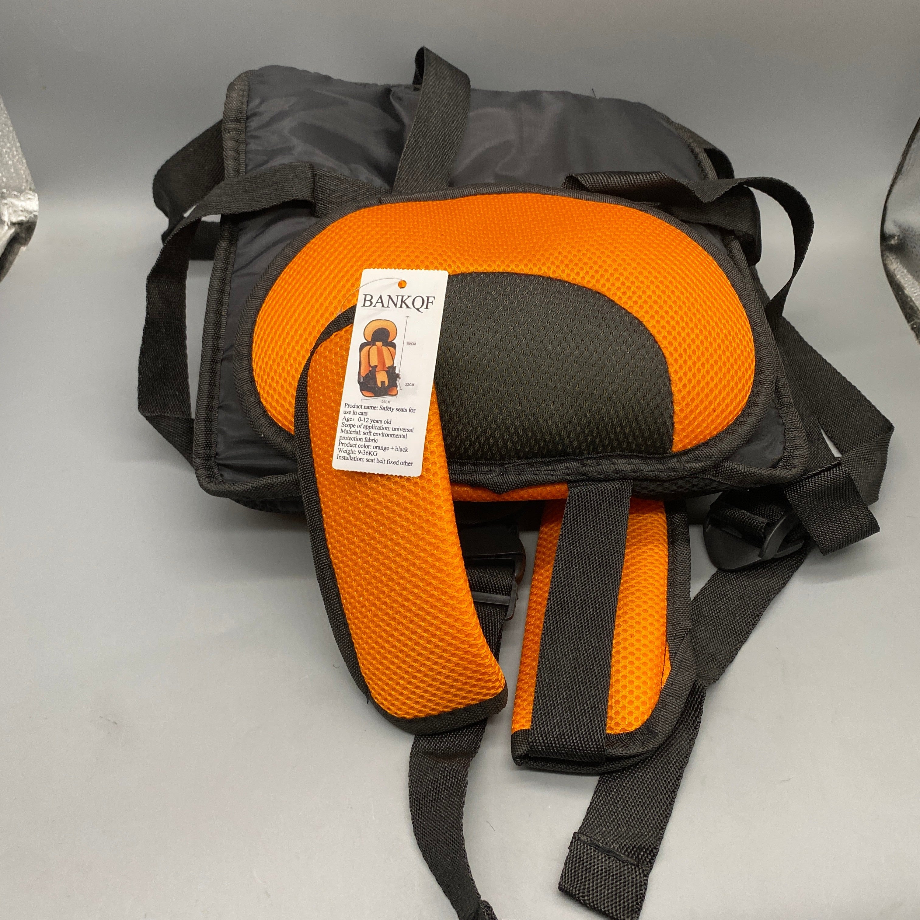 BANKQF Safety Seats for Use in Cars, 0-12 Years, Universal Fit, Soft Eco-Friendly Fabric, Orange + Black