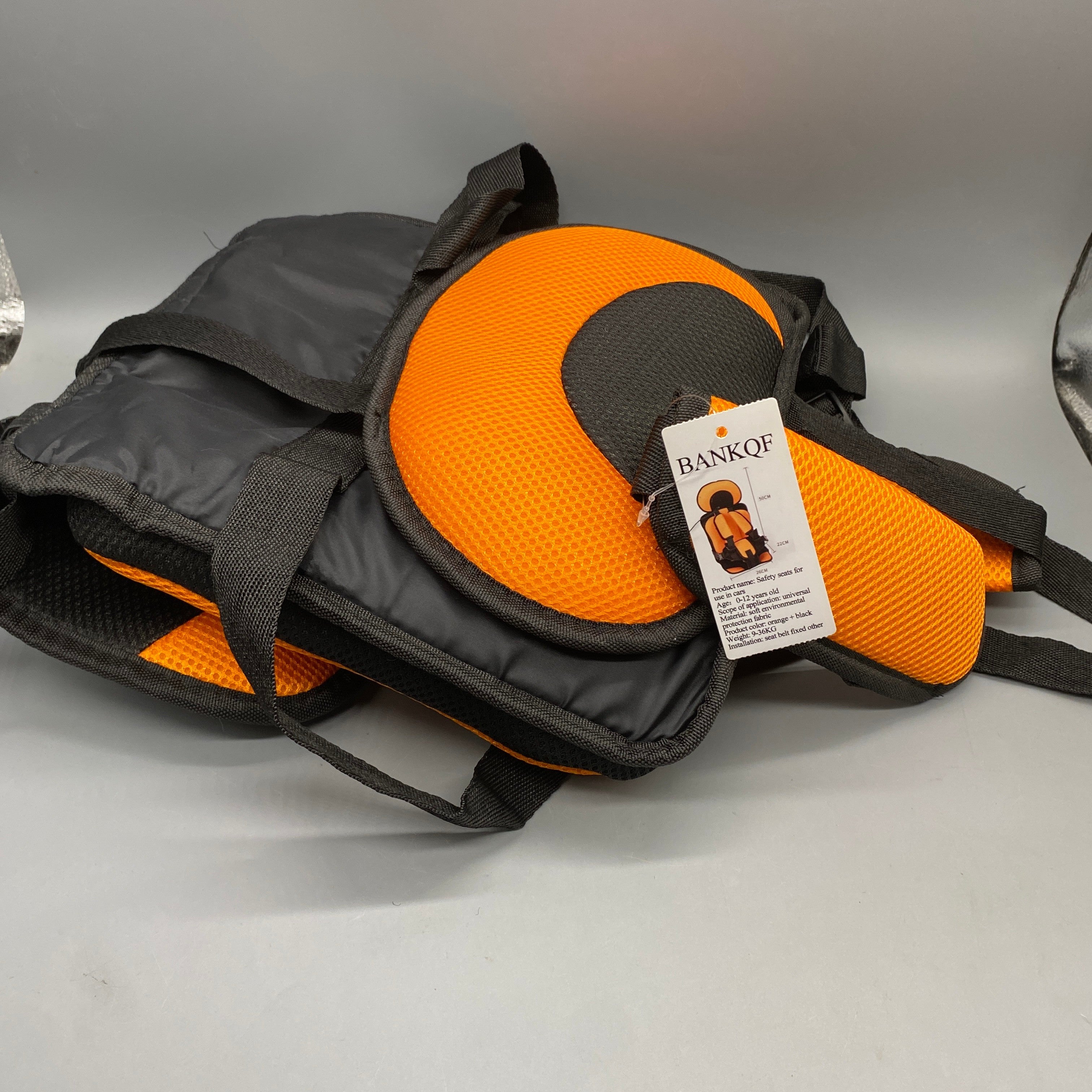 BANKQF Safety Seats for Use in Cars, 0-12 Years, Universal Fit, Soft Eco-Friendly Fabric, Orange + Black