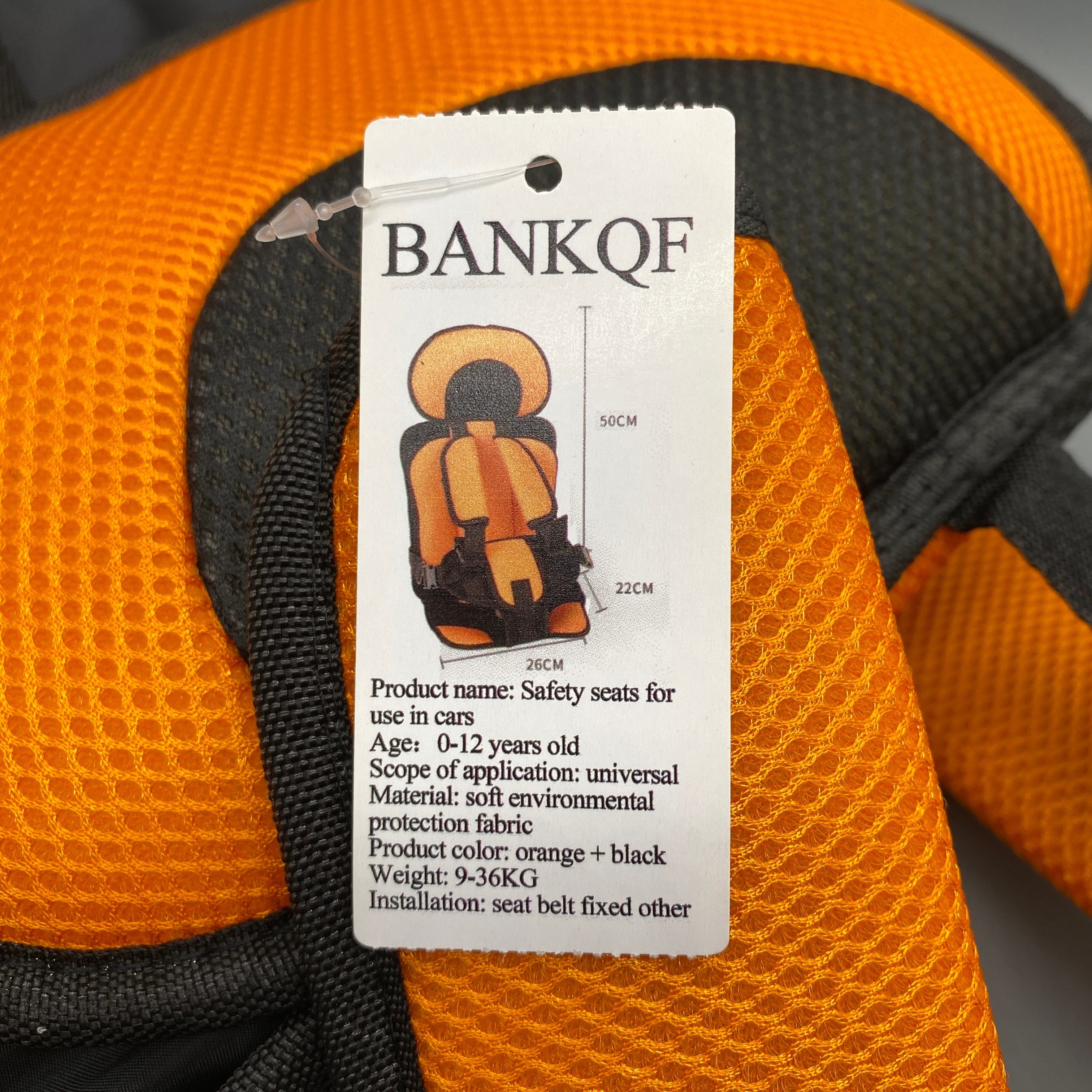 BANKQF Safety Seats for Use in Cars, 0-12 Years, Universal Fit, Soft Eco-Friendly Fabric, Orange + Black