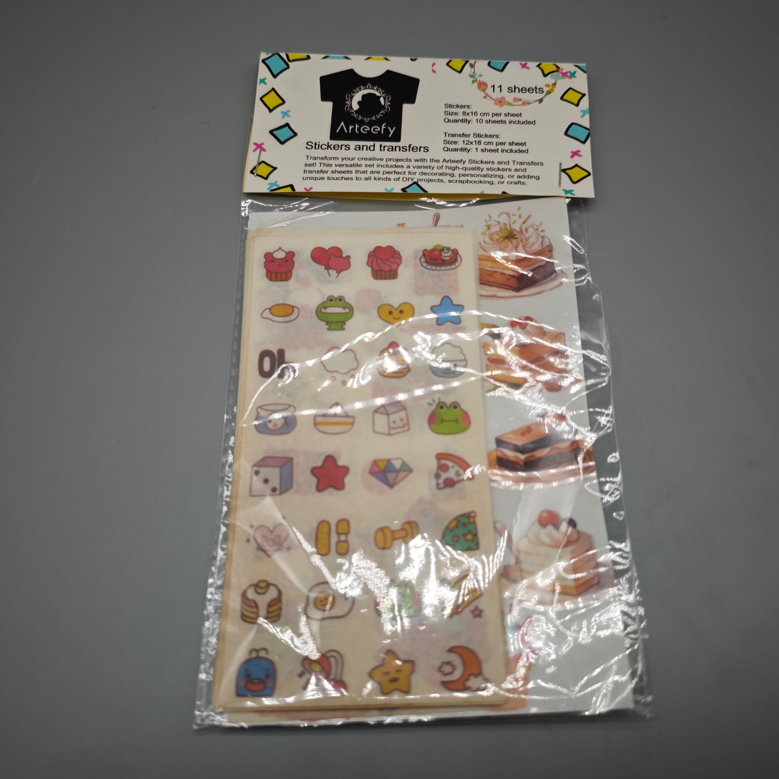 Arteefy Stickers & Transfers – 10 Sheets of 8x16cm Stickers & 1 Sheet of 12x18cm Transfer Paper for DIY Crafts, Scrapbooking & Personalization
