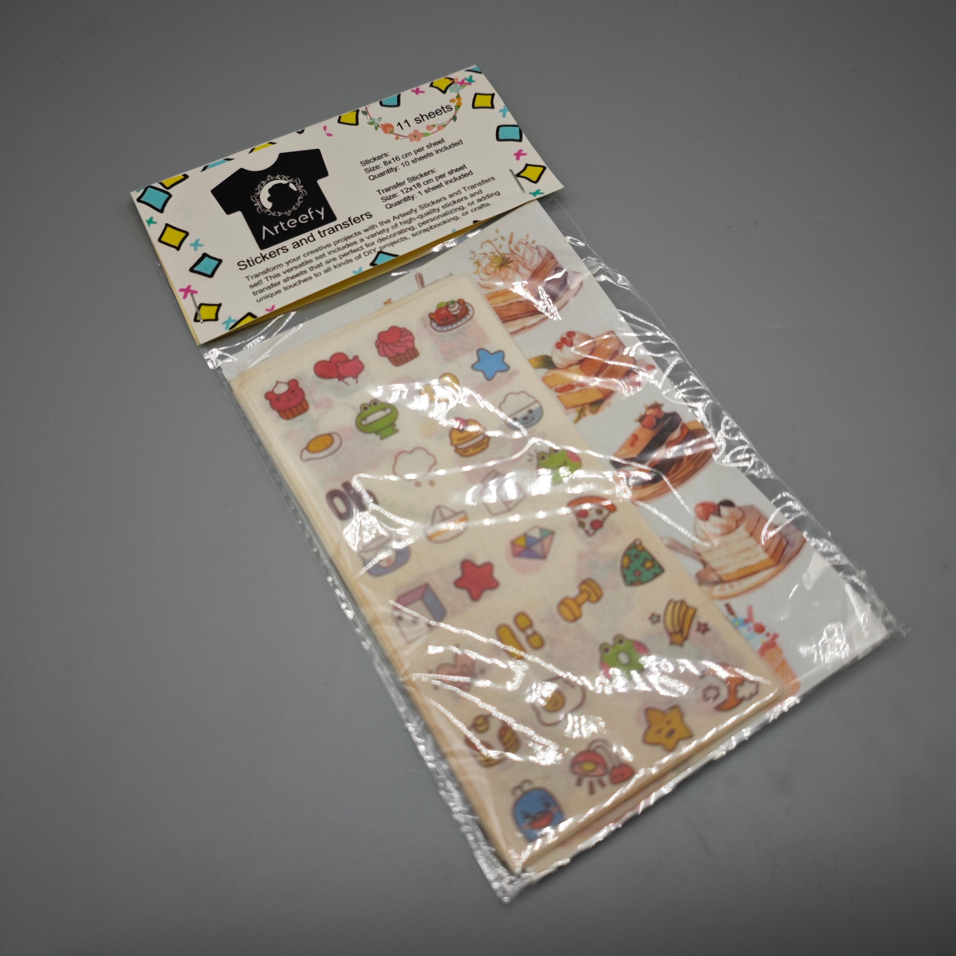 Arteefy Stickers & Transfers – 10 Sheets of 8x16cm Stickers & 1 Sheet of 12x18cm Transfer Paper for DIY Crafts, Scrapbooking & Personalization