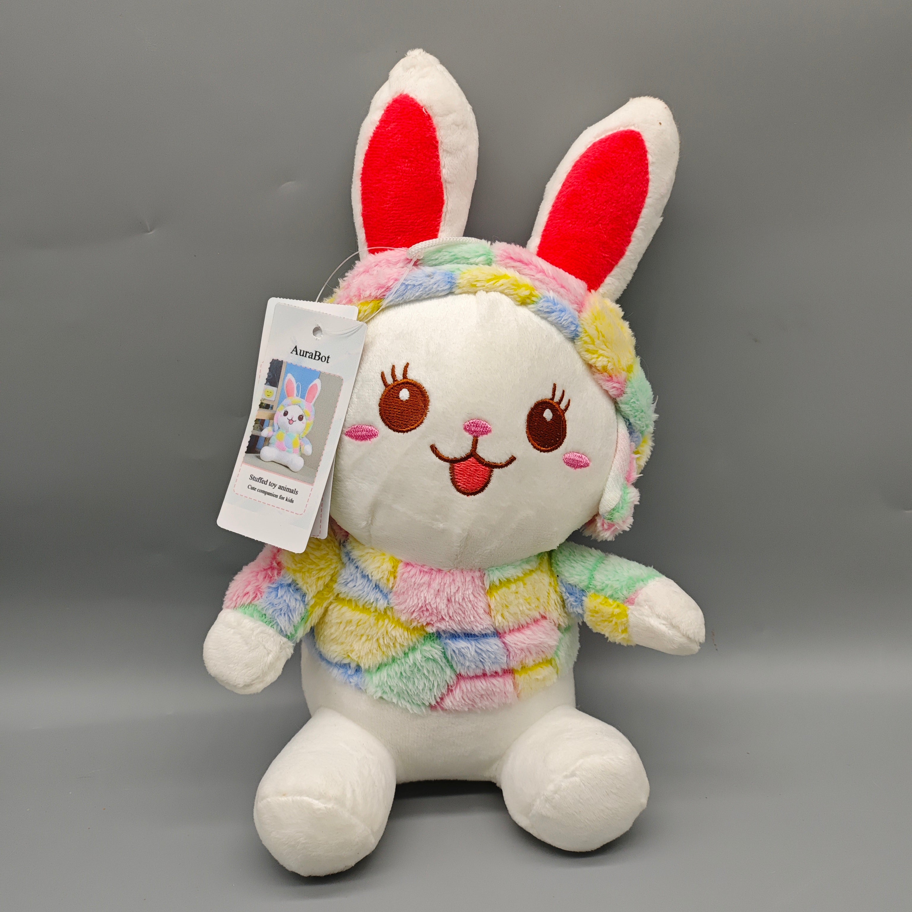 AuraBot Stuffed Toy Animals, 32×20×12cm Plush Bunny with Soft PP Cotton Filling, Cuddly Rabbit Design for Kids & Baby Gifts, Huggable & Safe