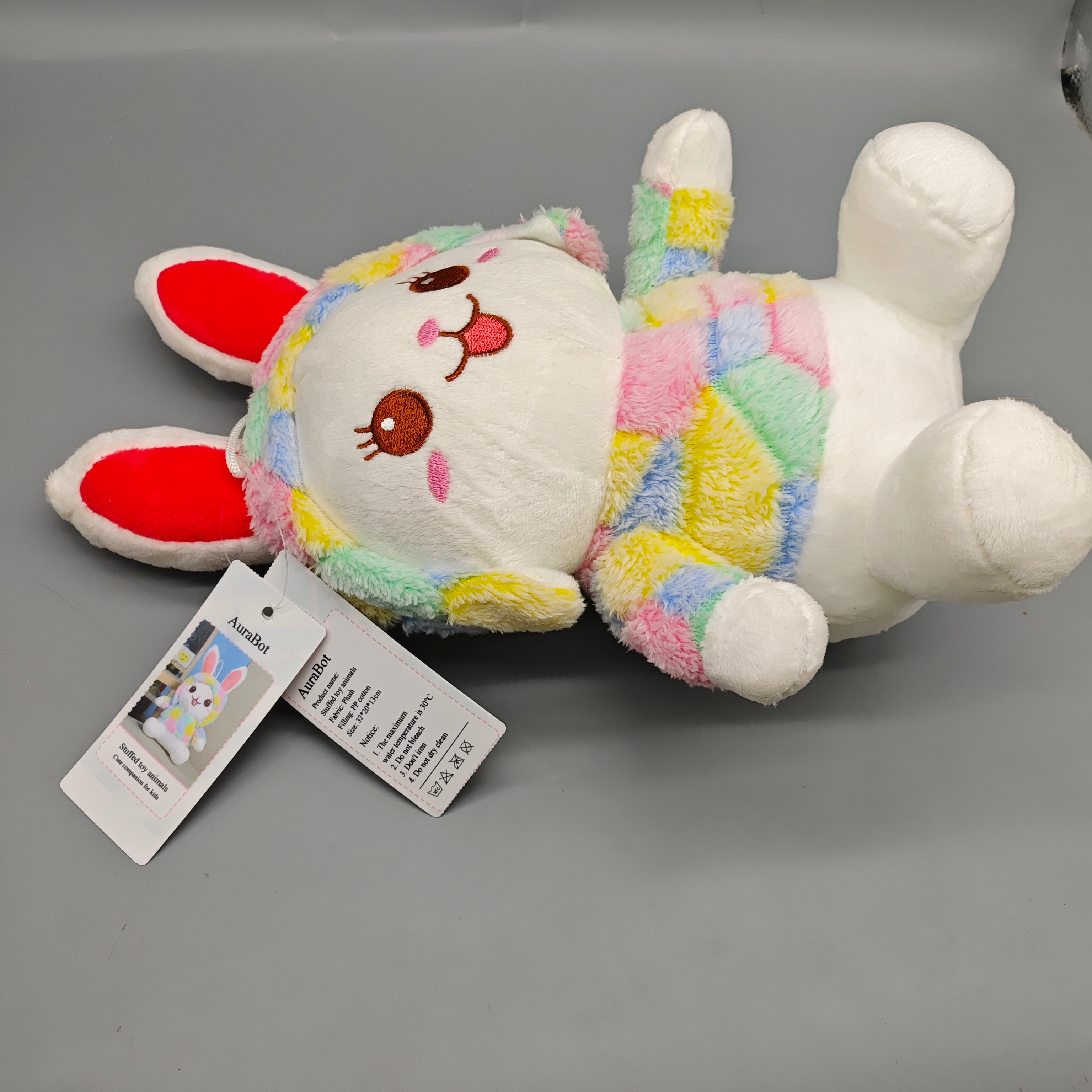 AuraBot Stuffed Toy Animals, 32×20×12cm Plush Bunny with Soft PP Cotton Filling, Cuddly Rabbit Design for Kids & Baby Gifts, Huggable & Safe