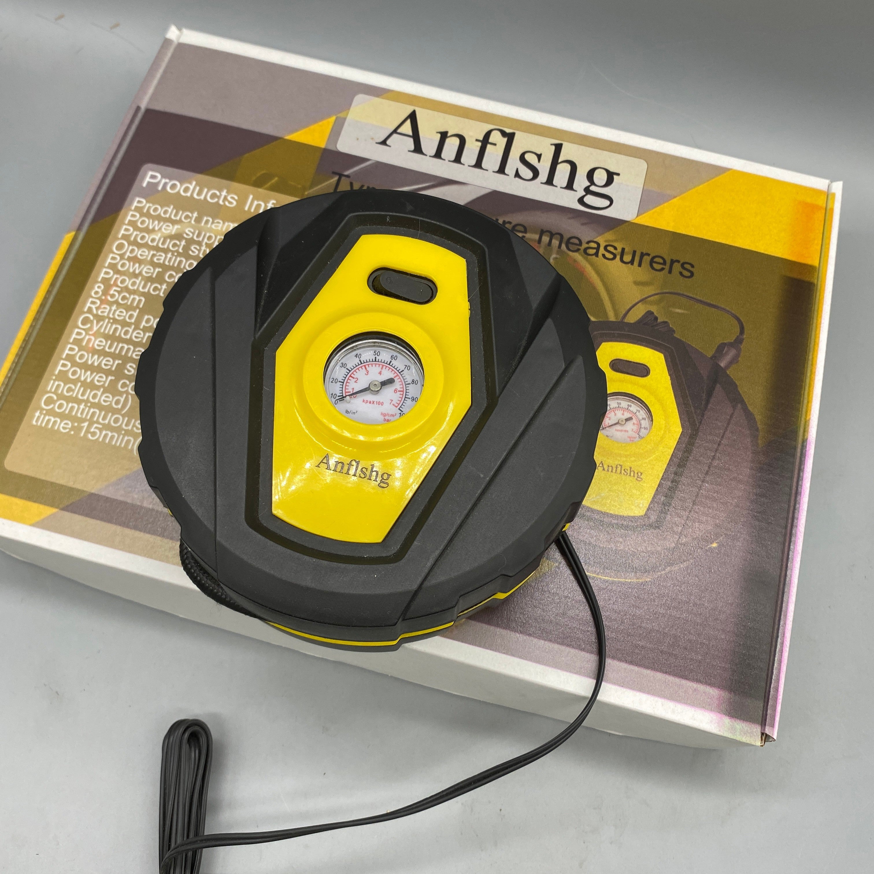Anflshg Tyre Pressure Measurer, DC 12V Powered, Cigarette Lighter Powered, 50L/min Pneumatic Flow, 120W Rated Power, 3-Meter Cord, Single Cylinder, Continuous Use Up to 20 Minutes