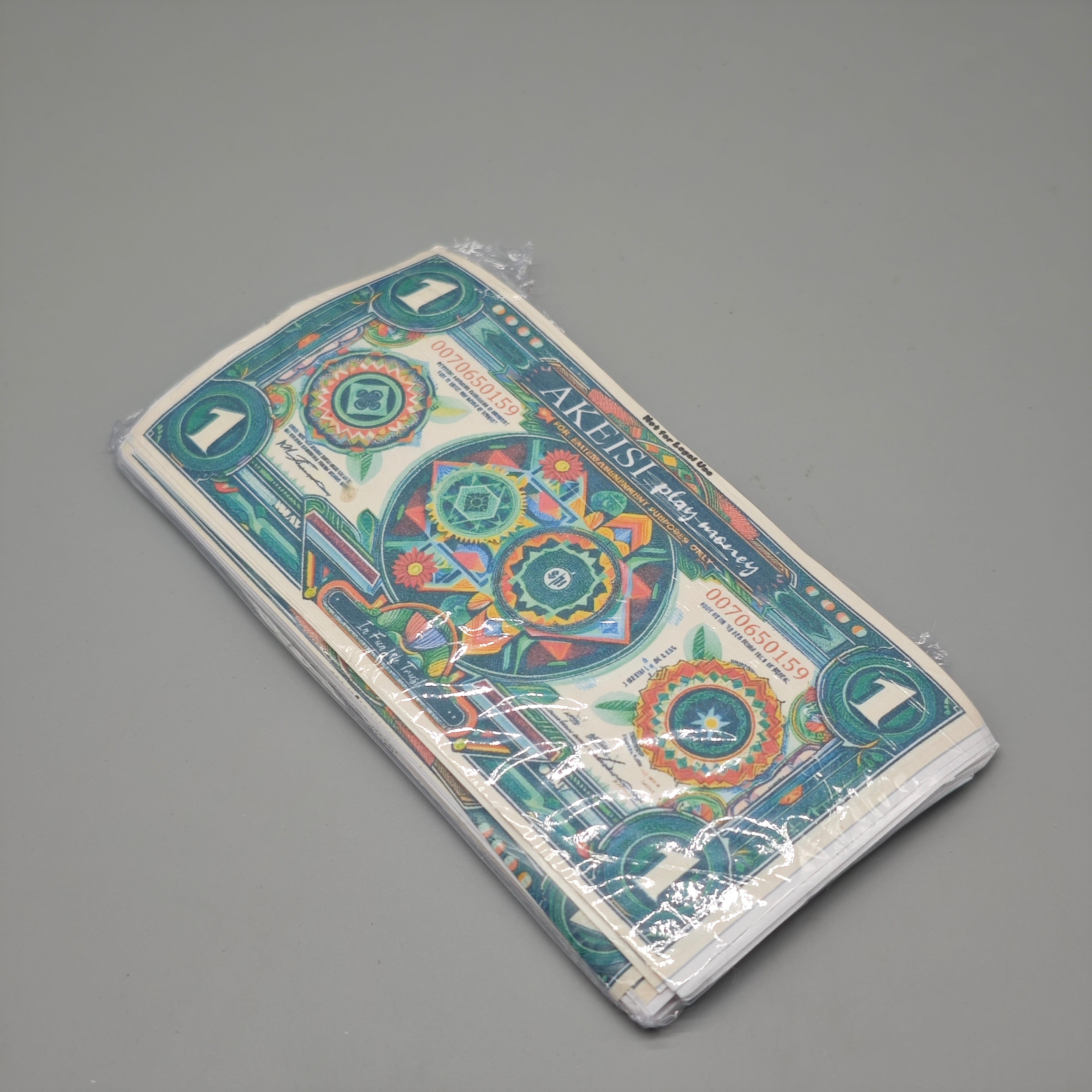 AKEISI Play Money – 100 Sheets of 1 Dollar Bills, 15x7cm, Bright & Colorful Design, Durable & Non-Toxic, Perfect for Games, Education, & Role Play