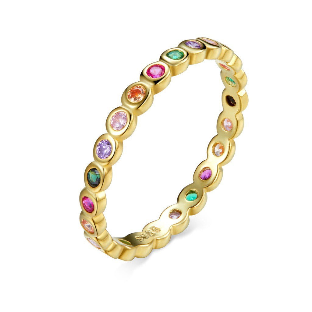 Authentic Silver 925 Rainbow Zircon Stackable Band Finger Ring Jewelry For Women & Girls Fit Gifts SCR714