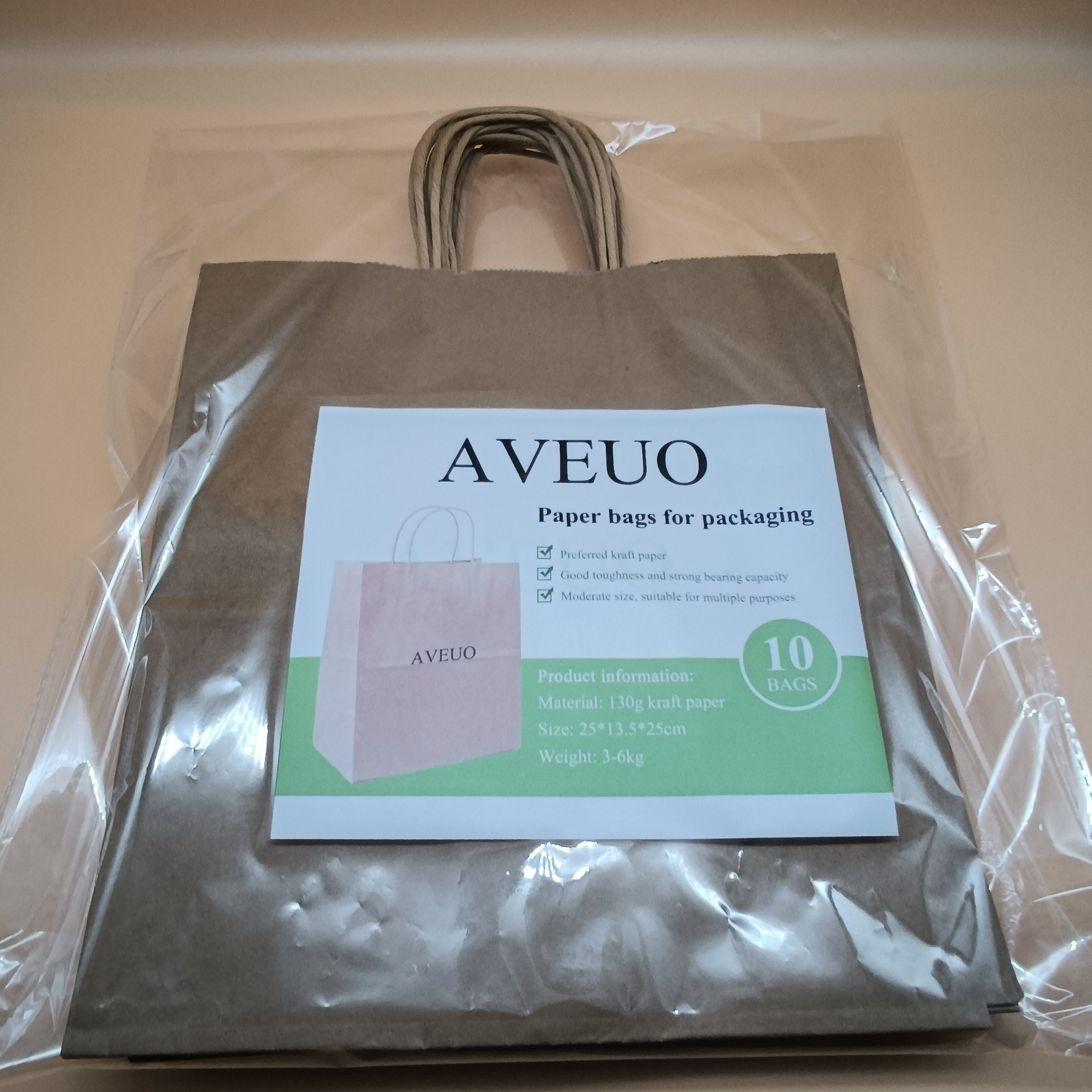 AVEUO 10 Pack 25*13.5*25cm Paper bags for packaging,Brown Paper Bags Gift Bags Ideal for Shopping, Packaging, Retail