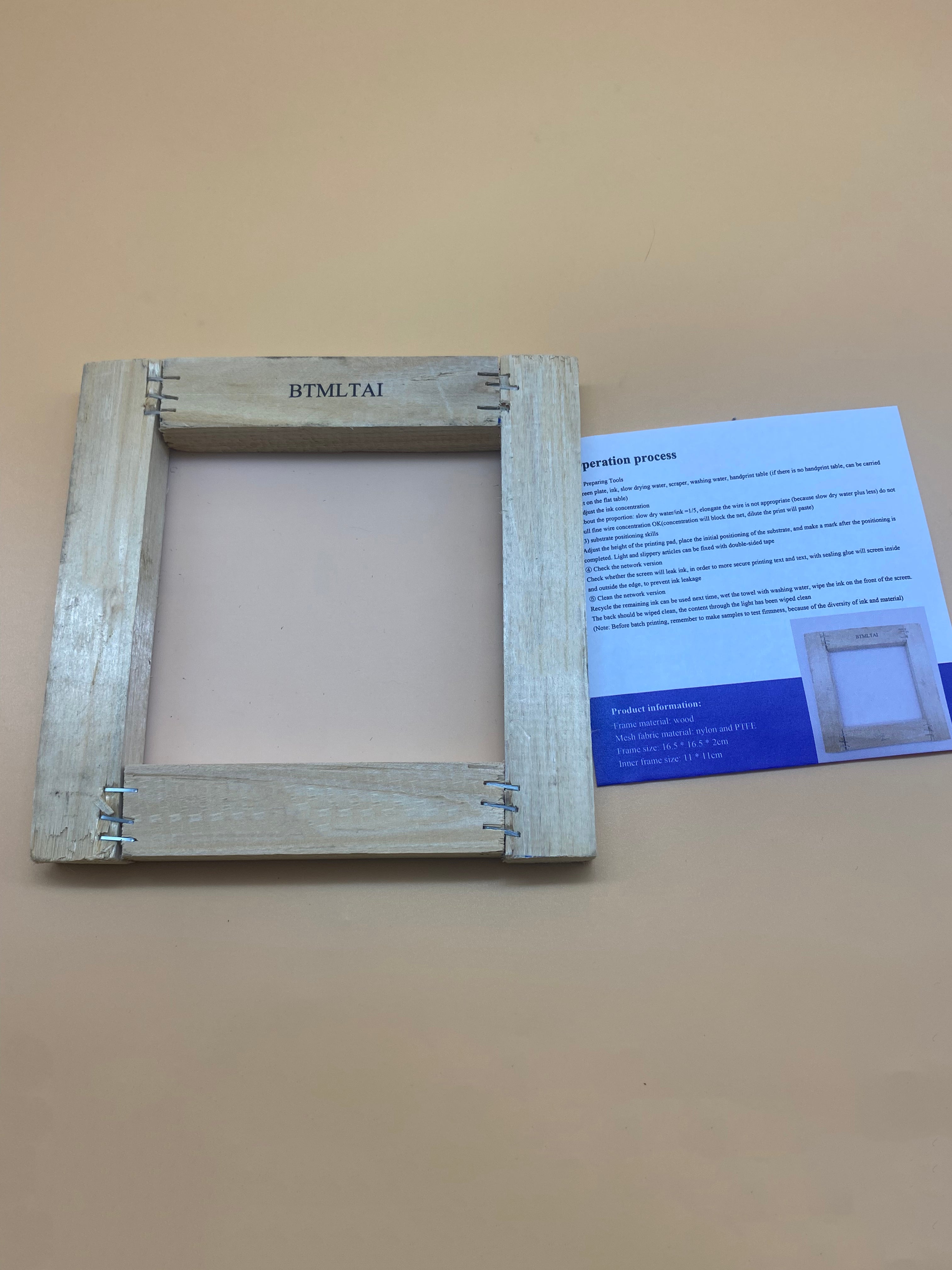 BTMLTAI Silk screen prints,16.5*16.5 cmWood Frame, White Mesh(1 Pack)