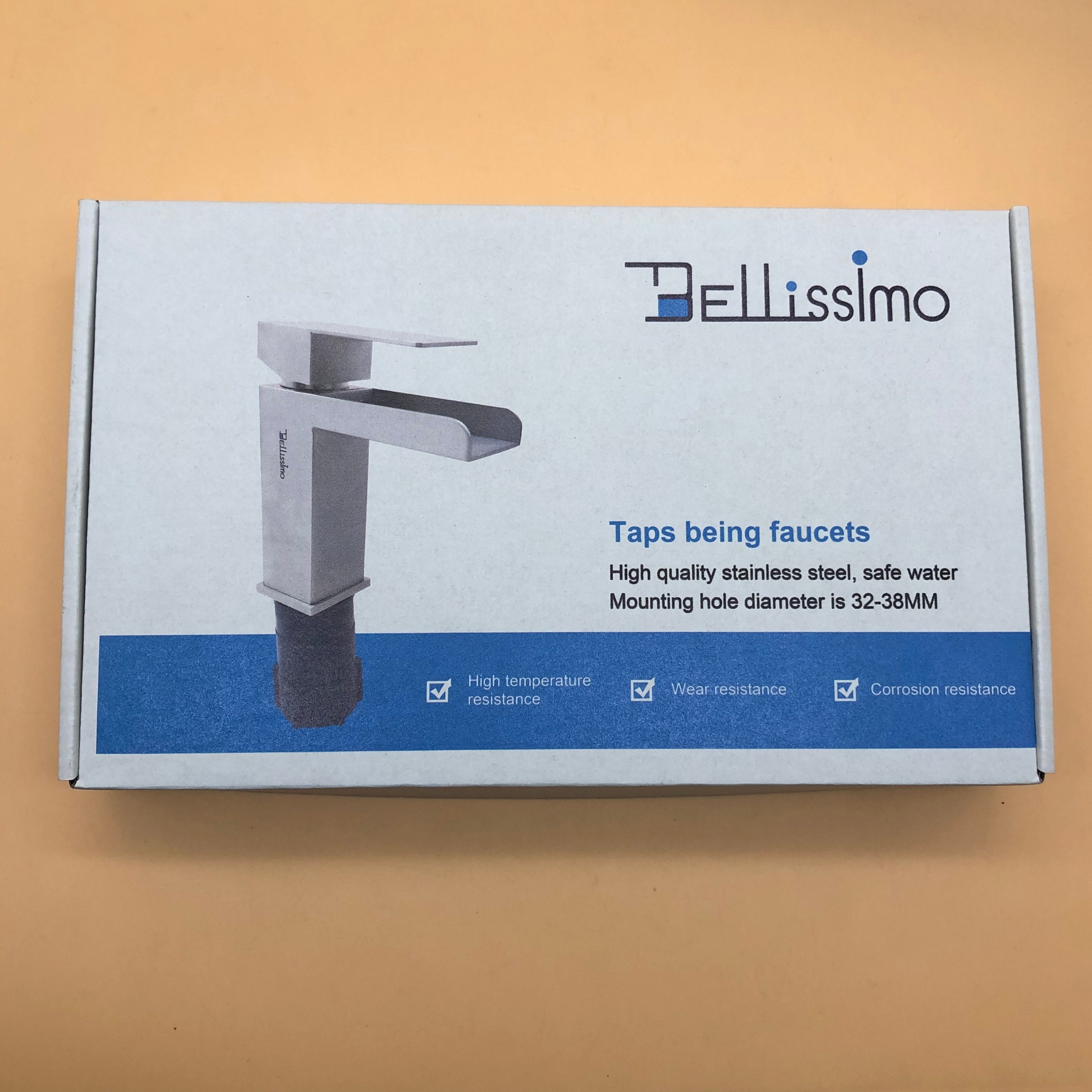 BELLISSIMO Taps being faucets, Single  Stainless Steel Handle Bathroom Sink Faucet Modern Square Tap