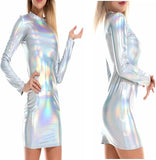 VISKEY Shiny Long Sleeve Dress for Women Night Party Rave Cocktail