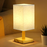 Square Fabric Cover Small Night Light - Nordic Modern Bedroom Decor Bedside Lamp with Remote Control, Solid Wood Table Lamp