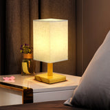 Square Fabric Cover Small Night Light - Nordic Modern Bedroom Decor Bedside Lamp with Remote Control, Solid Wood Table Lamp