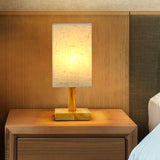 Square Fabric Cover Small Night Light - Nordic Modern Bedroom Decor Bedside Lamp with Remote Control, Solid Wood Table Lamp