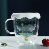 Creative Double-Layered Christmas Star Wishing Cup - Household Glass Mug with Lid and Handle, Cute Milk Water Cup, INS