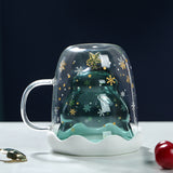 Creative Double-Layered Christmas Star Wishing Cup - Household Glass Mug with Lid and Handle, Cute Milk Water Cup, INS