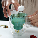 Creative Double-Layered Christmas Star Wishing Cup - Household Glass Mug with Lid and Handle, Cute Milk Water Cup, INS
