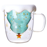 Creative Double-Layered Christmas Star Wishing Cup - Household Glass Mug with Lid and Handle, Cute Milk Water Cup, INS