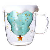 Creative Double-Layered Christmas Star Wishing Cup - Household Glass Mug with Lid and Handle, Cute Milk Water Cup, INS