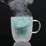 Creative Double-Layered Christmas Star Wishing Cup - Household Glass Mug with Lid and Handle, Cute Milk Water Cup, INS