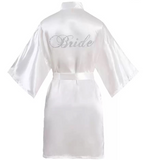 Bride Robe – White Polyester Bridal Nightwear with Artistic “Bride” Letter Print, Lightweight Wedding Morning & Honeymoon Sleepwear