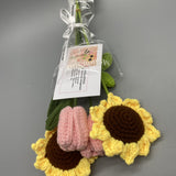 MillionStitch Artificial Flower Arrangements - Cotton Yarn Knit Tulips and Sunflowers, Perfect for Home Decor and Outdoor Use