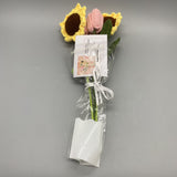 MillionStitch Artificial Flower Arrangements - Cotton Yarn Knit Tulips and Sunflowers, Perfect for Home Decor and Outdoor Use