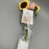 MillionStitch Artificial Flower Arrangements - Cotton Yarn Knit Tulips and Sunflowers, Perfect for Home Decor and Outdoor Use