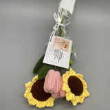 MillionStitch Artificial Flower Arrangements - Cotton Yarn Knit Tulips and Sunflowers, Perfect for Home Decor and Outdoor Use